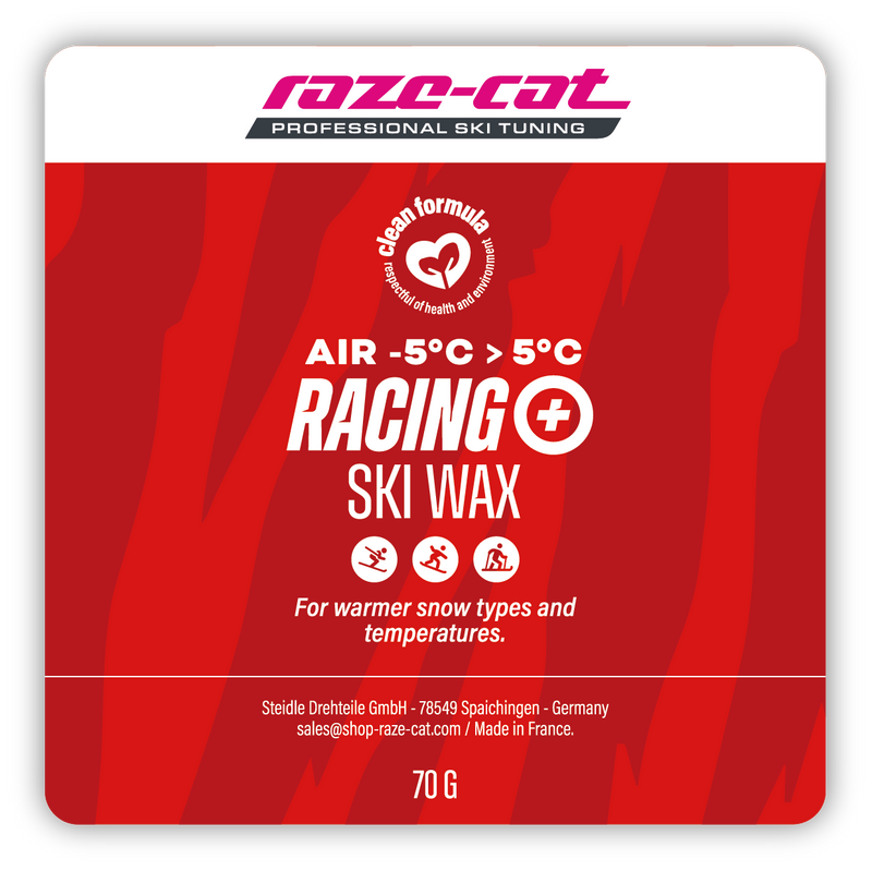 Laden Sie das Bild in Galerie -Viewer, Quadratisches Design eines Skiwachs Labels mit roten Tigerstreifen.
