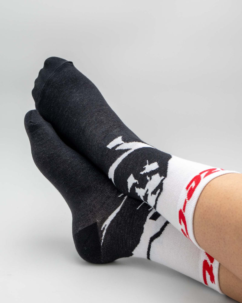 Lade das Bild in Galerie-Viewer, raze-cat Socken mit Bergen angezogen
